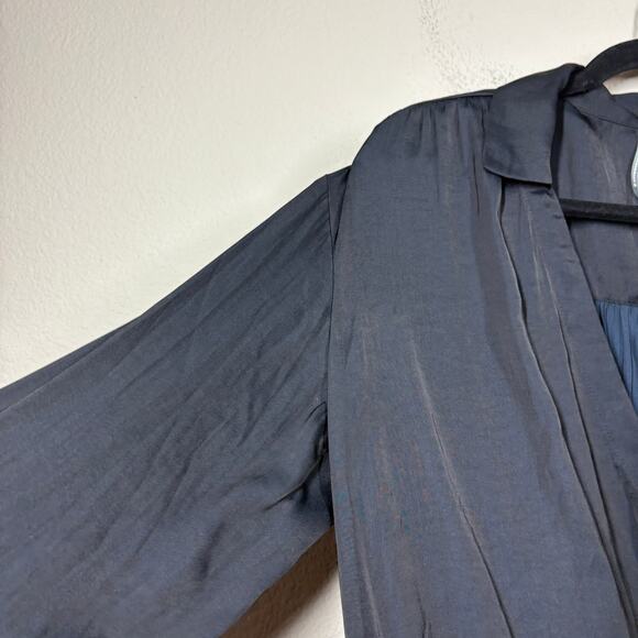 By Anthropologie Small Draped Crossover Roll Tab Sleeves Top Blouse Black - Picture 3 of 9